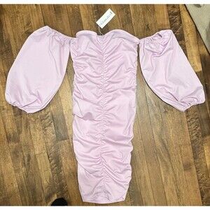 NWT Glamaker Off Shoulder Ruched Balloon Sleeve Dress Size Large